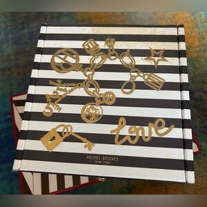 Henri Bendel Black and White Striped Invitation Box with Gold Accents